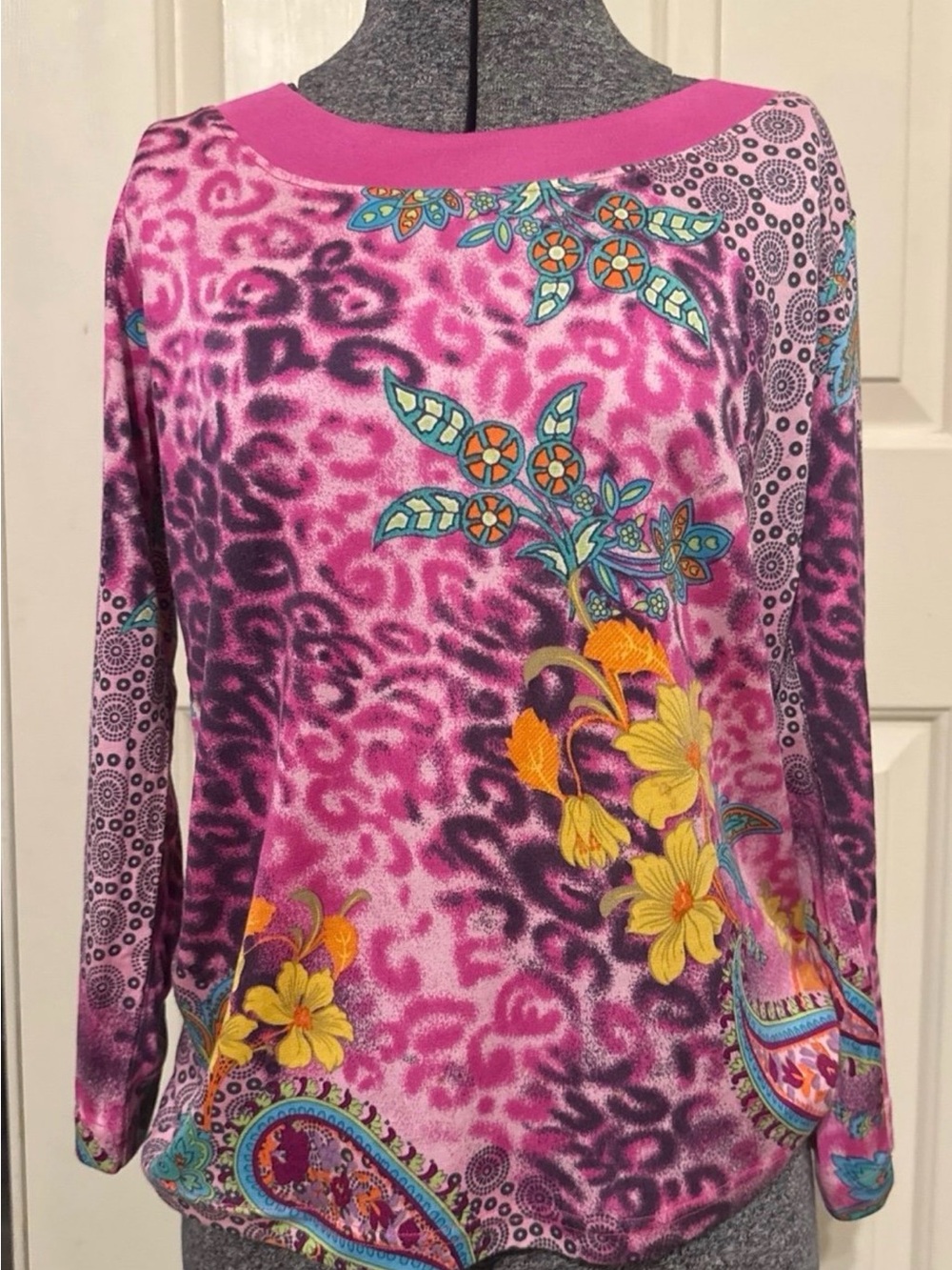 Amuse Society Pink Floral Paisley Long Sleeve Top
